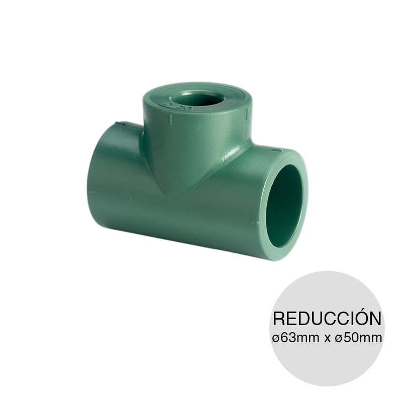 Tee reduccion central agua polipropileno random thermofusion ø 63mm x ø 50mm