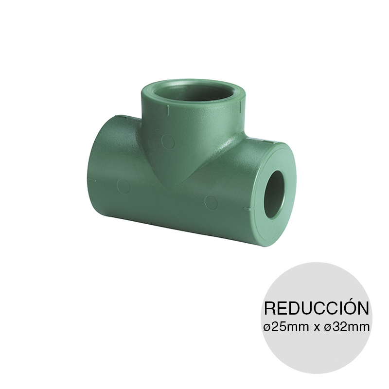 Tee reduccion extrema agua polipropileno random thermofusion ø 25mm x ø 32mm
