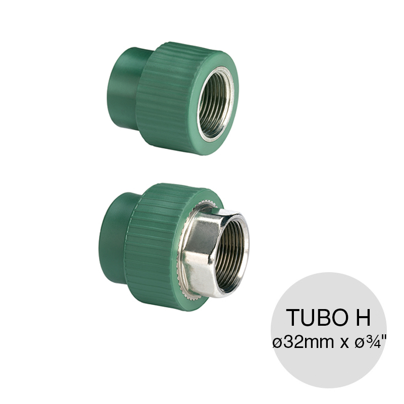 Tubo union cupla rosca agua polipropileno random hembra thermofusion ø 32mm x ø 3/4"