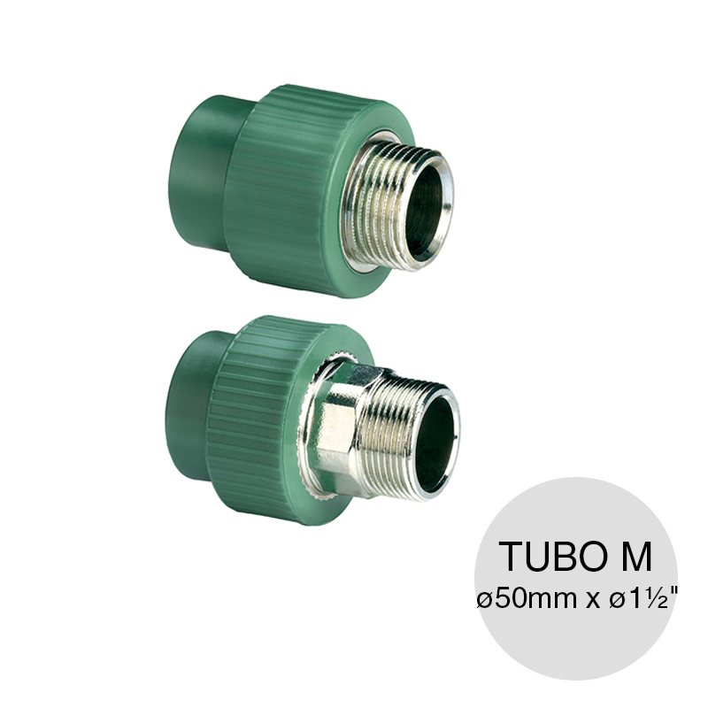 Tubo union cupla rosca agua polipropileno random macho thermofusion ø 50mm x ø 1 1/2"
