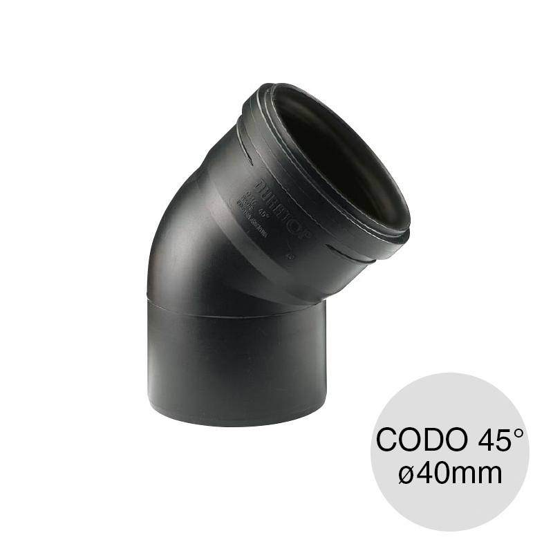 Codo 45° macho-hembra desagüe cloacal pluvial polipropileno union deslizante ø 40mm