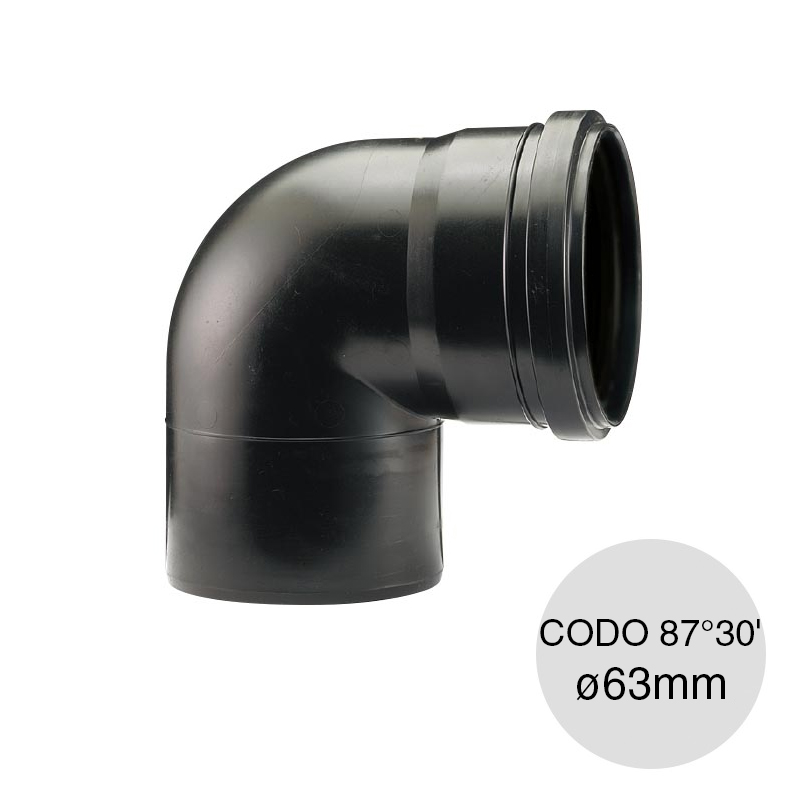 Codo 87°30' macho-hembra desagüe cloacal pluvial polipropileno union deslizante ø 63mm