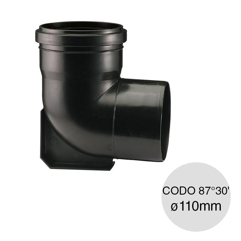 Codo 87°30' macho-hembra base desagüe cloacal pluvial polipropileno union deslizante ø 110mm