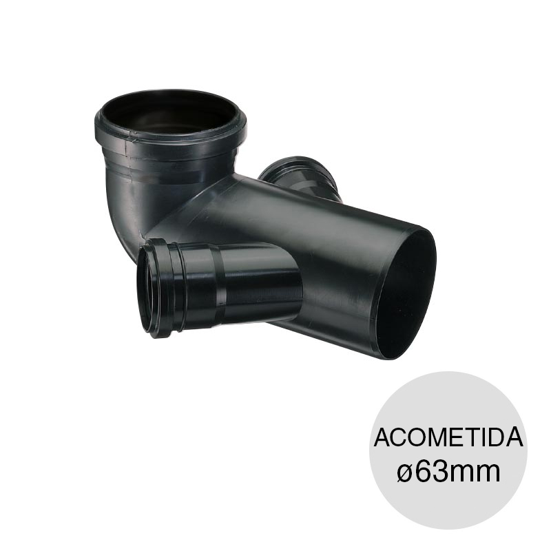Codo 87°30' doble acometida desagüe cloacal pluvial polipropileno union deslizante ø 110mm x ø 63mm