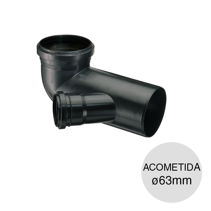 Codo 87°30' acometida derecha desagüe cloacal pluvial polipropileno union deslizante ø 110mm x ø 63mm