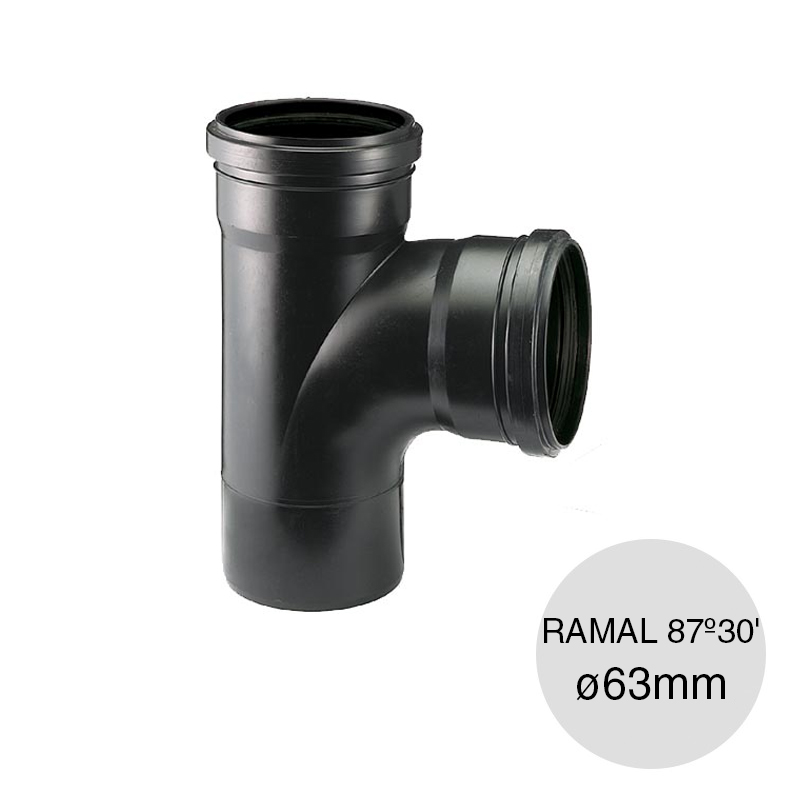 Ramal simple 87°30' desagüe polipropileno union deslizante ø 63mm x ø 63mm
