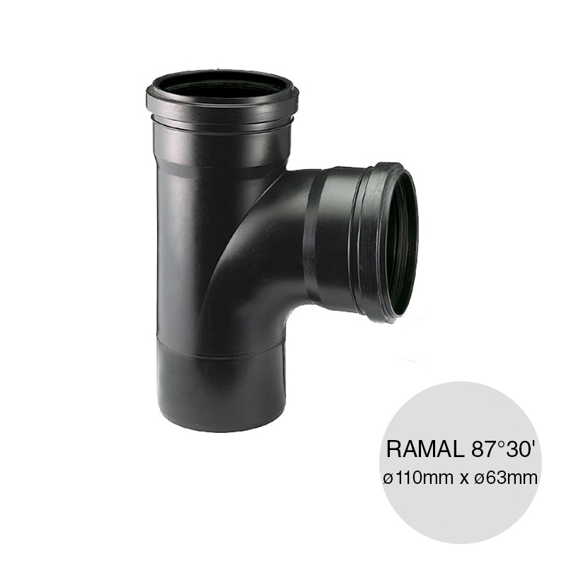 Ramal simple 87°30' desagüe polipropileno union deslizante ø 110mm x ø 63mm