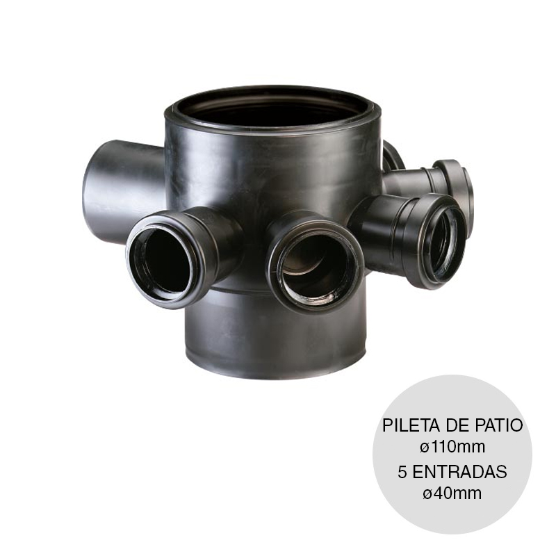Pileta patio desagüe polipropileno union deslizante ø 110mm / salida ø 63mm / 5 entradas ø 40mm
