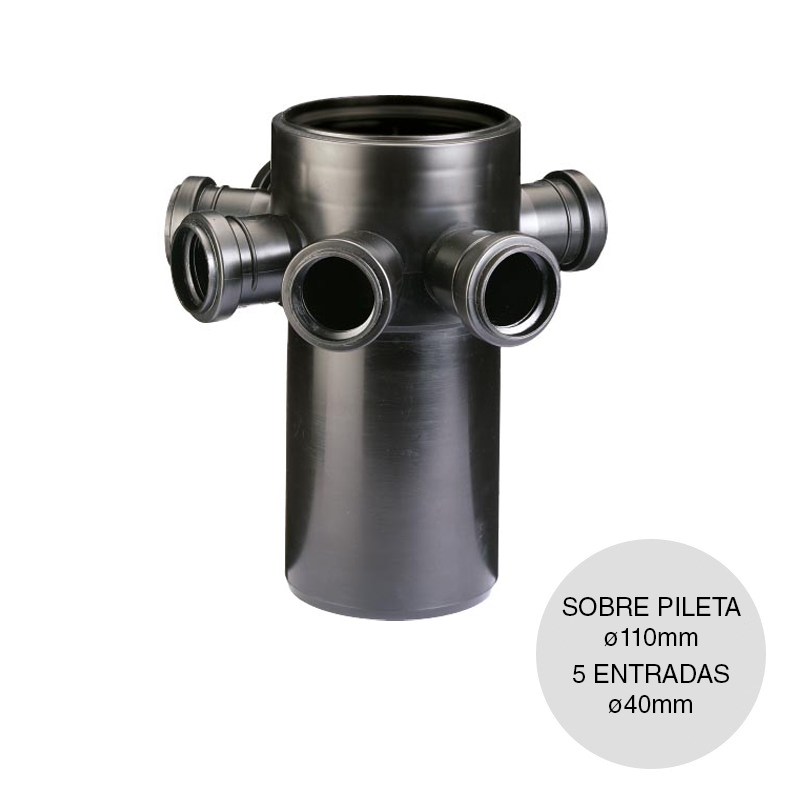 Sobre pileta patio salida desagüe polipropileno union deslizante ø 110mm / 5 entradas ø 40mm