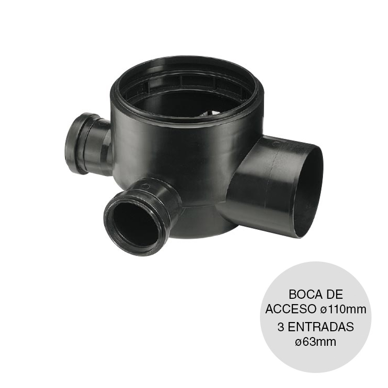Boca acceso horizontal desagüe polipropileno union deslizante salida ø 110mm / 3 entradas ø 63mm