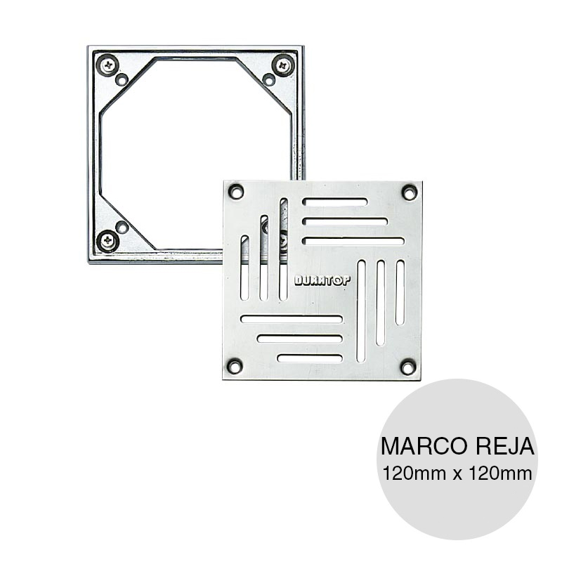 Marco bronce reja acero inoxidable desagüe 120mm x 120mm