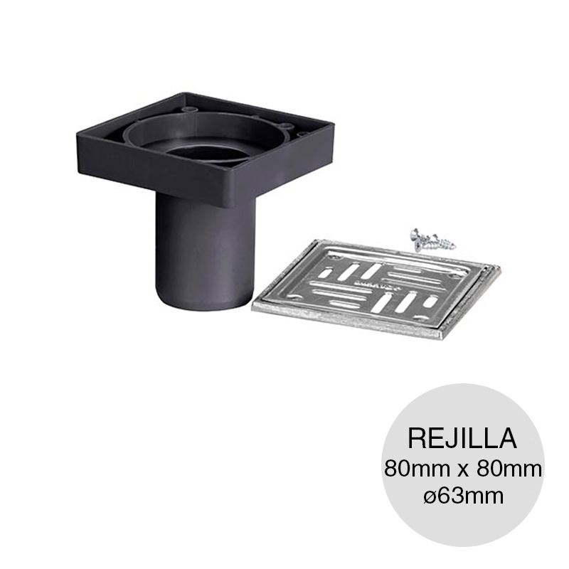 Kit rejilla desagüe polipropileno union deslizante 80mm x 80mm x ø 63mm