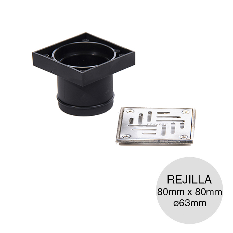 Kit rejilla pasante desagüe polipropileno union deslizante 80mm x 80mm x ø 63mm