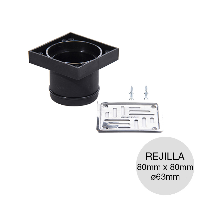 Kit rejilla eco pasante desagüe polipropileno union deslizante 80mm x 80mm x ø 63mm