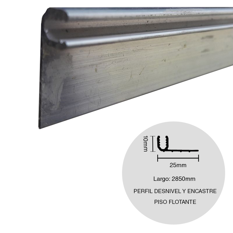 PERFIL ENCASTRE DESNIVEL Y TAPAJUNTA PISO FLOTANTE ALUMINIO 10X25X2850MM