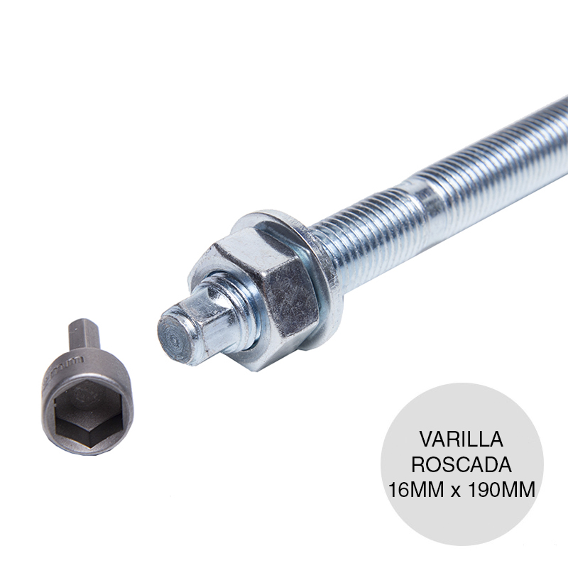 Varilla roscada anclaje galvanizado c/tuerca y arandela FTR / RGM 16mm x 190mm