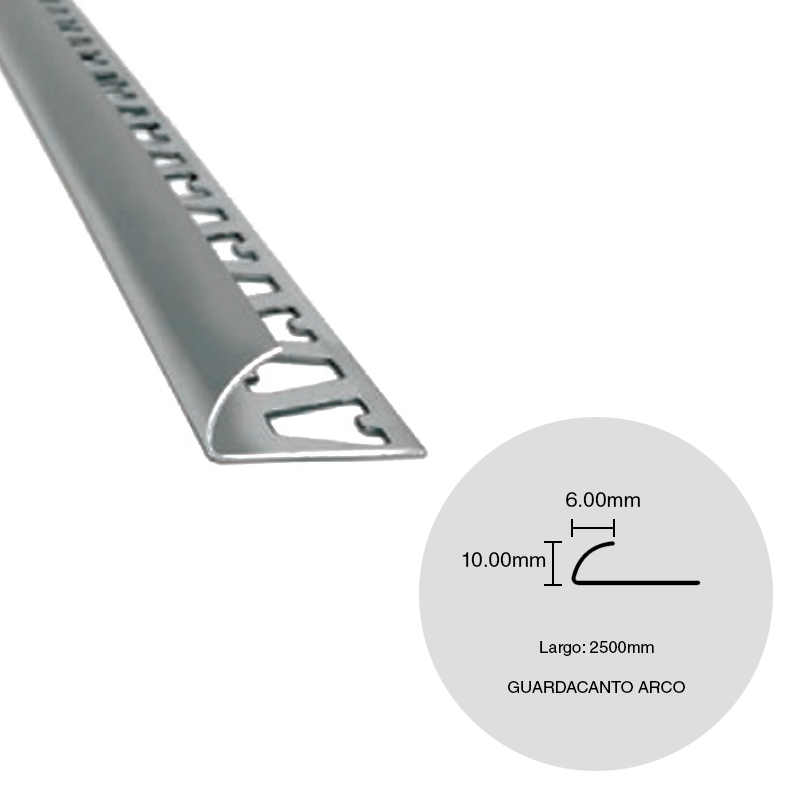Varilla guardacanto arco desnivel piso acero inoxidable brillante 6mm x 10mm x 2500mm