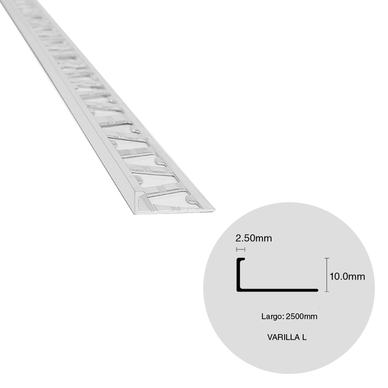 Varilla pared L aluminio cromo mate 2.5mm x 10mm x 2500m