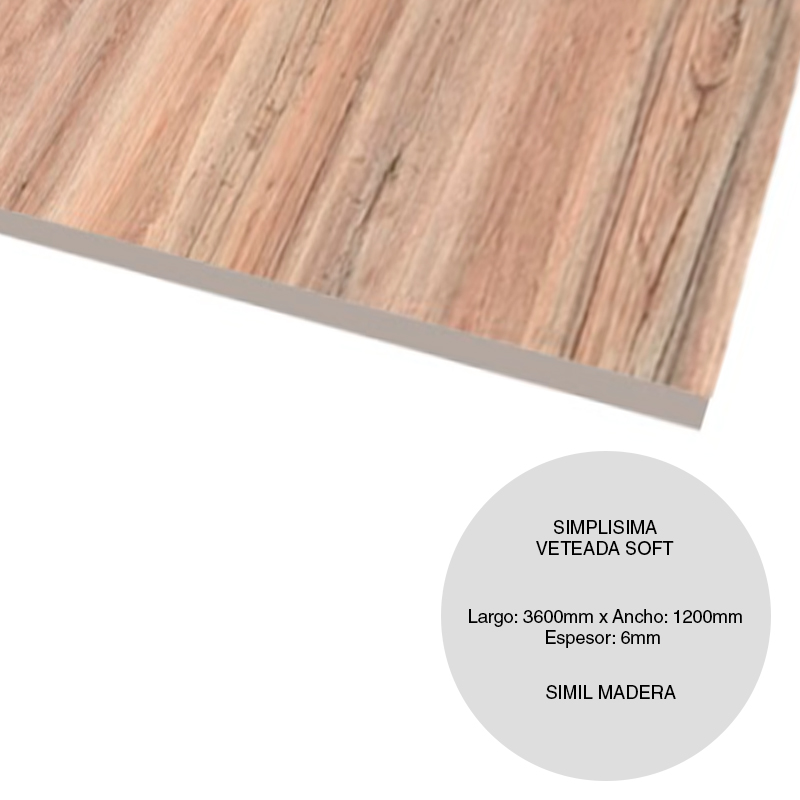 Placa cementicia decorativa Simplisima simil madera veteada soft 6mm x 1200mm x 2400mm