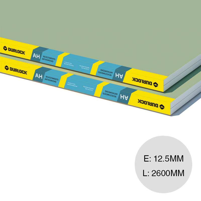 Placa yeso revestimiento anti humedad AH 12.5mm x 1200mm x 2600mm