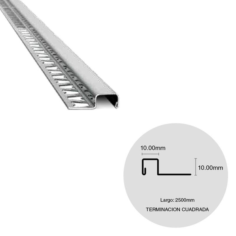 Varilla terminacion cuadrada piso y revestimiento acero inoxidable brillante 10mm x 10mm x 2500mm