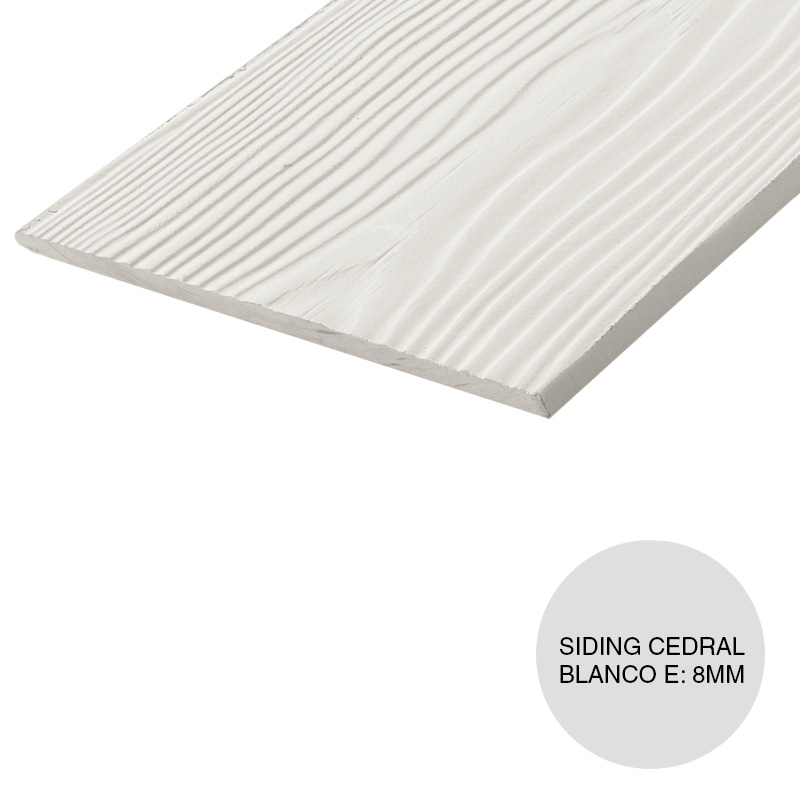 Placa cementicia construccion seco siding cedral texturado simil madera blanco exterior 8mm x 200mm x 3600mm