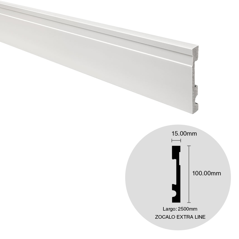 Zocalo EPS Extra Line blanco simil madera 15mm x 100mm x 2500mm