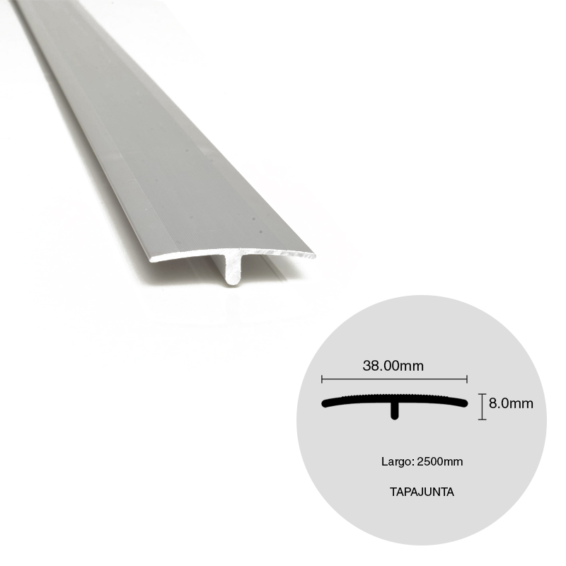 Varilla tapajunta piso aluminio plomo mate 8mm x 38mm x 2500mm