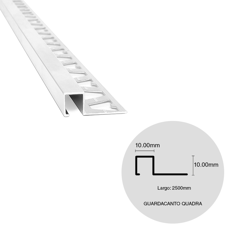 Varilla guardacanto pared aluminio quadra cromo brillante 10mm x 10mm x 2500mm