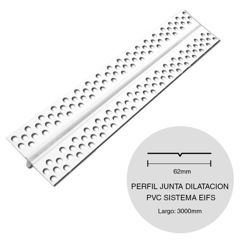 Perfil junta dilatacion PVC sistema EIFS 62mm x 3000mm