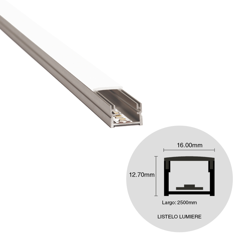 Listel aluminio lumiere led simple cromo mate 12.7mm x 16mm x 2500mmm