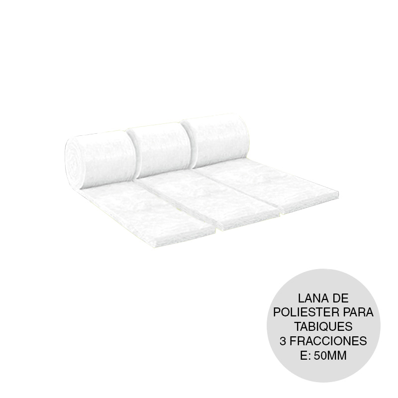 Lana poliester aislante termico acustico tabiques 3 fracciones rollo 50mm x 400mm x 12.5m