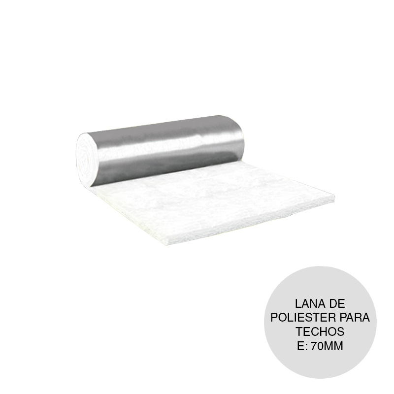 Lana poliester aislante termico acustico techo barrera vapor rollo 70mm x 1200mm x 12.5m