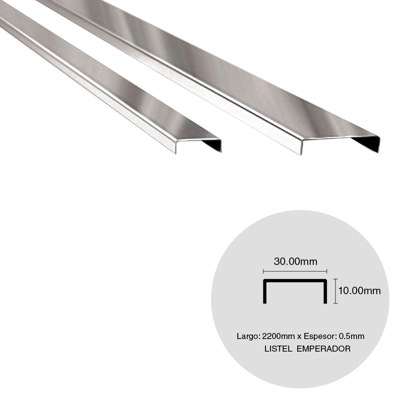Listel pared acero inoxidable emperador brillante 0.5mm x 10mm x 30mm x 2200mm