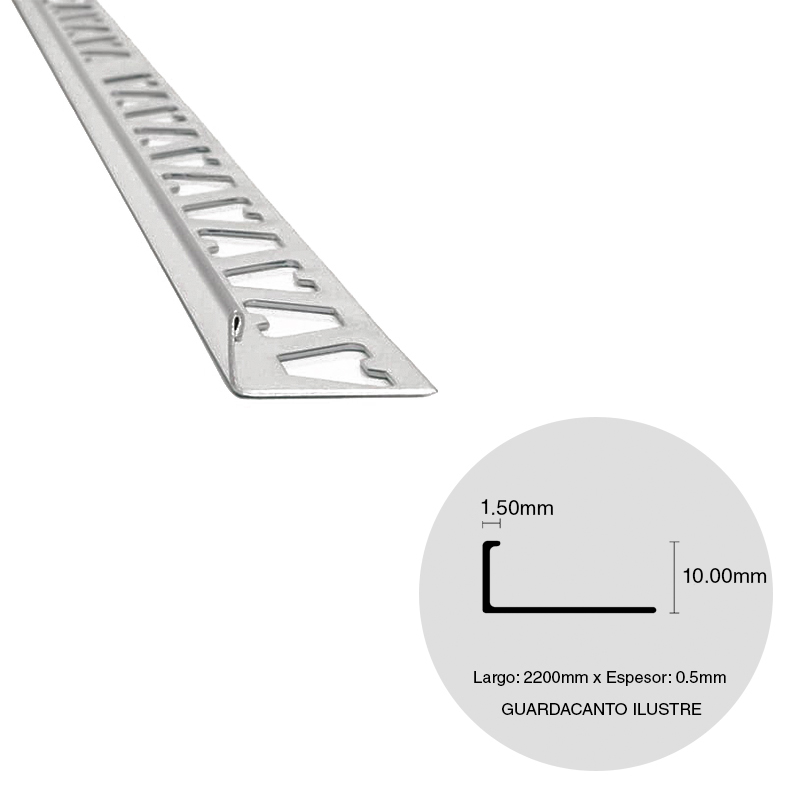 Varilla guardacanto pared acero inoxidable ilustre brillante 0.5mm x 1.5mm x 10mm x 2200mm