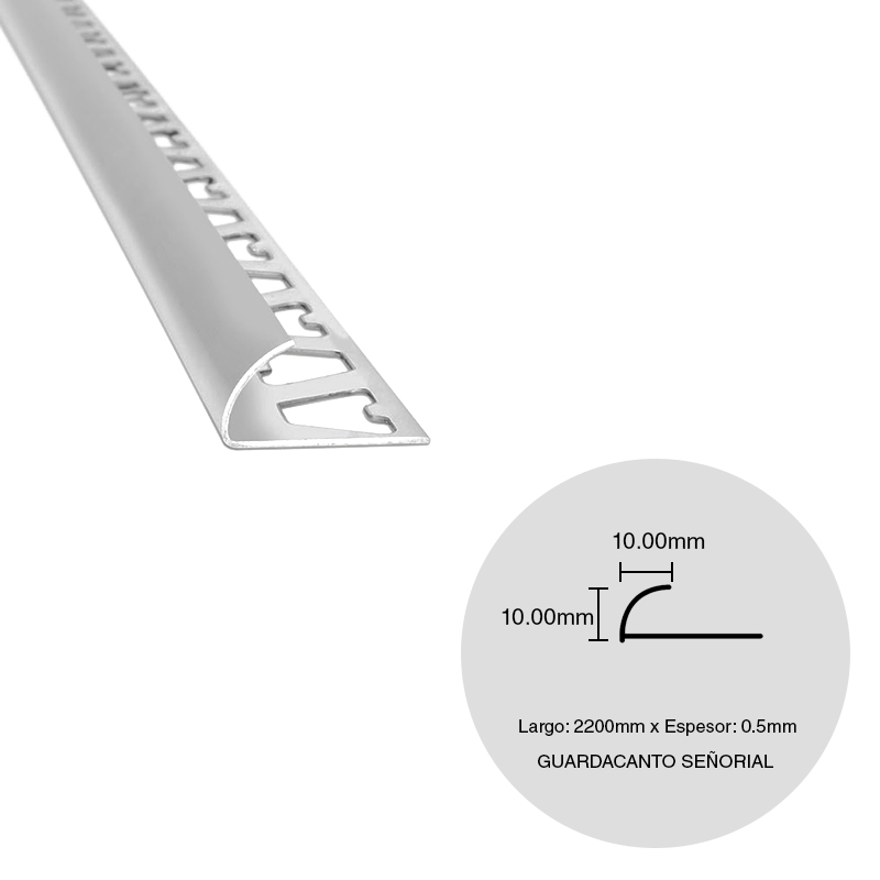 Varilla guardacanto curvo encuentro revestimientos acero inoxidable señorial brillante 0.5mm x 10mm x 10mm x 2200mm