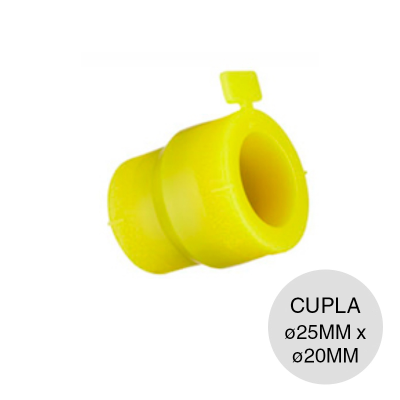 Cupla reduccion central alma acero polietileno gas union thermofusion ø 25mm x ø 20mm