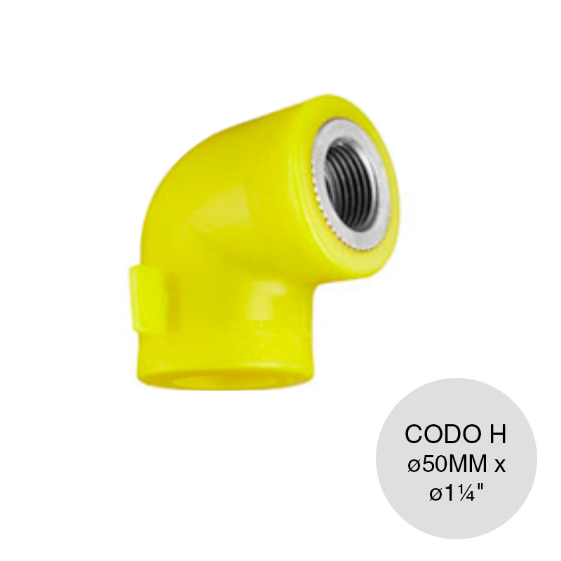 Codo 90° inserto hembra alma acero polietileno gas union thermofusion ø 50mm x ø 1 1/4"