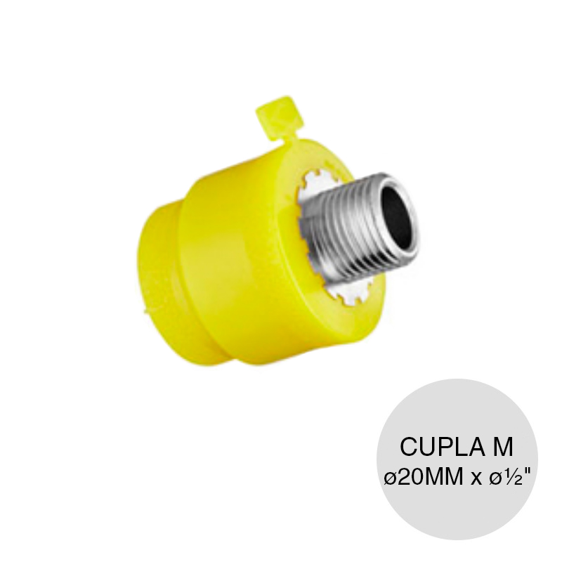Cupla inserto macho alma acero polietileno gas union thermofusion ø 20mm x ø 1/2"