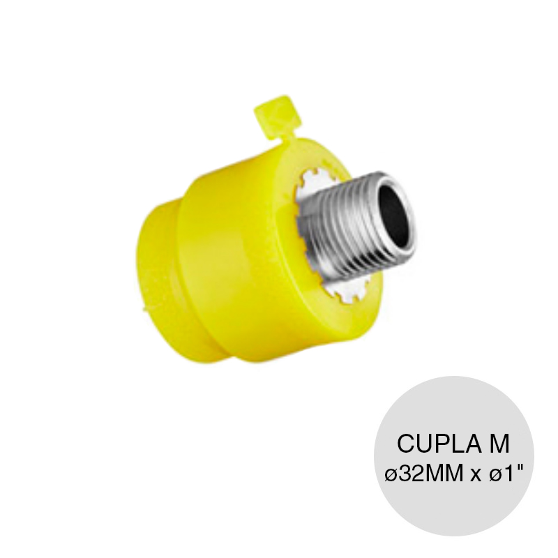 Cupla inserto macho alma acero polietileno gas union thermofusion ø 32mm x ø 1"