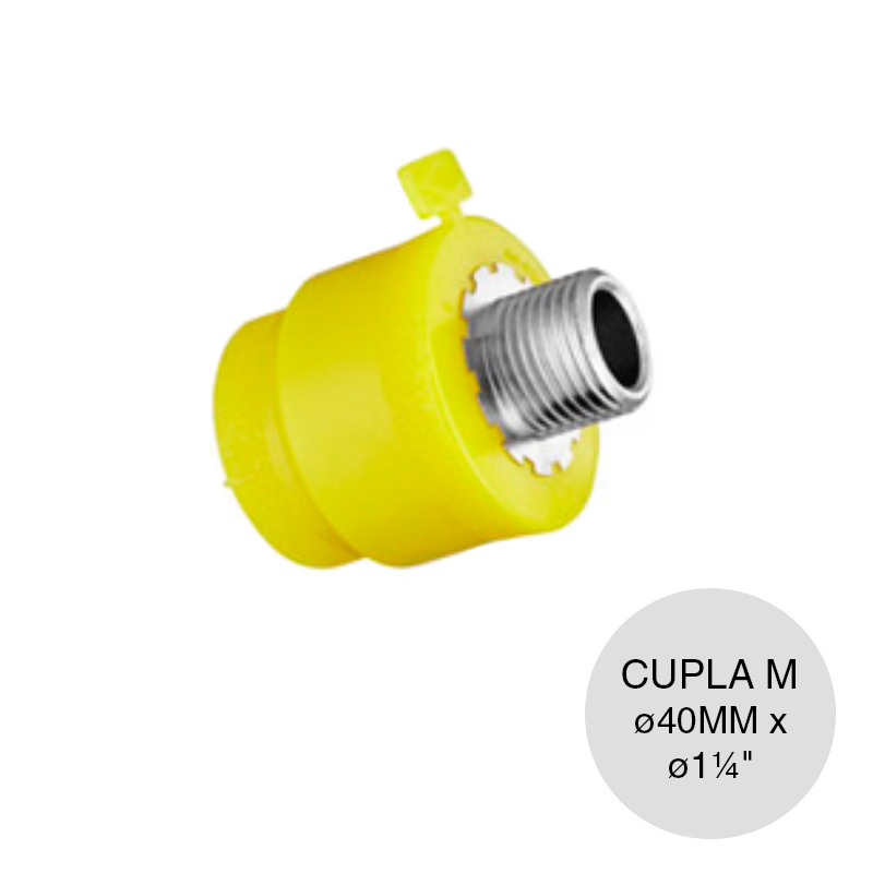 Cupla inserto macho alma acero polietileno gas union thermofusion ø 40mm x ø 1 1/4"