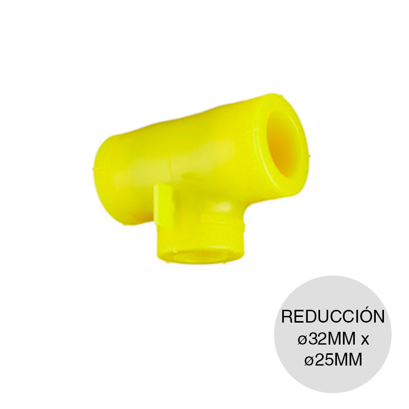 Tee reduccion central acero polietileno gas union thermofusion ø 32mm x ø 25mm