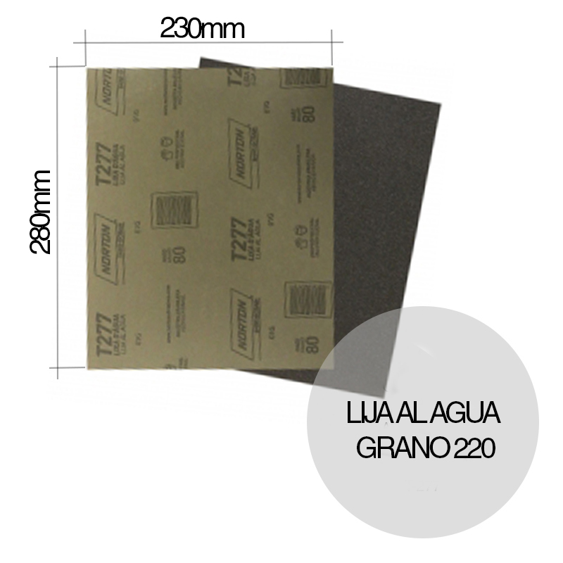 Lija al agua NorClass T277 grano 220 hoja 230mm x 280mm