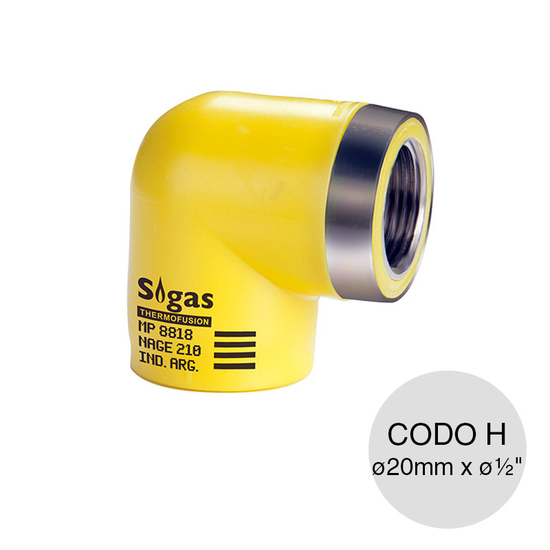 Codo 90° rosca hembra alma acero polietileno gas union thermofusion electrofusion ø 20mm x ø 1/2"