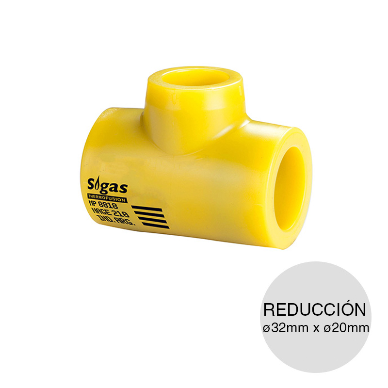 Tee reduccion central acero polietileno gas union thermofusion electrofusion ø 32mm x ø 20mm