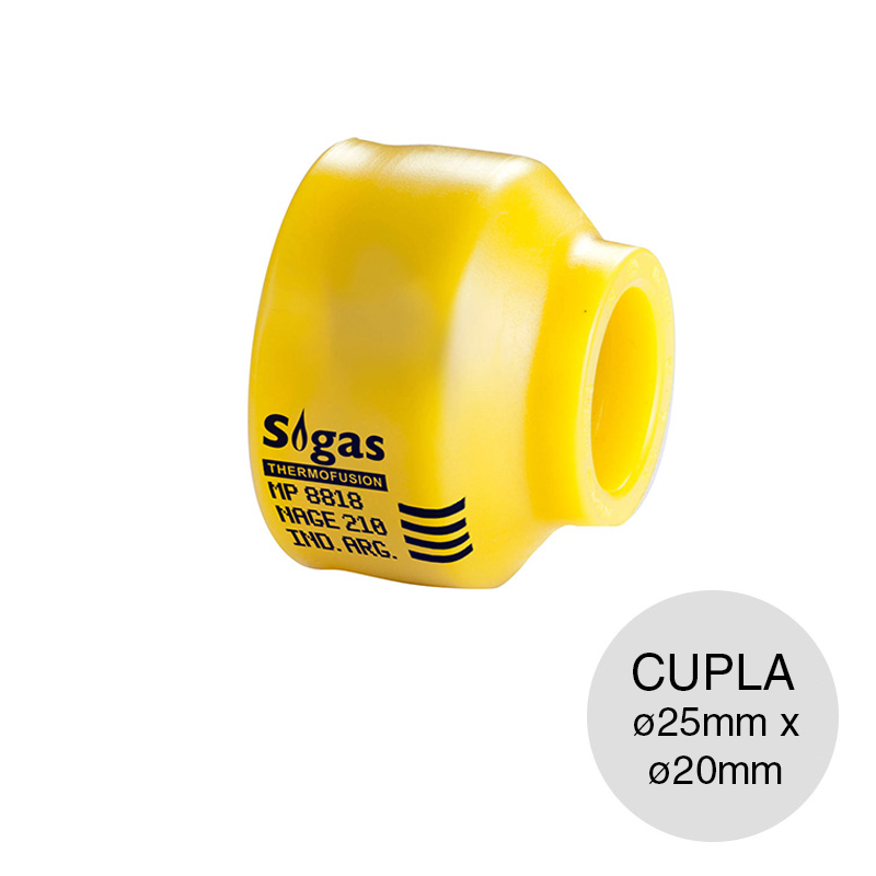 Cupla reduccion hembra-hembra acero polietileno gas union thermofusion electrofusion ø 25mm x ø 20mm