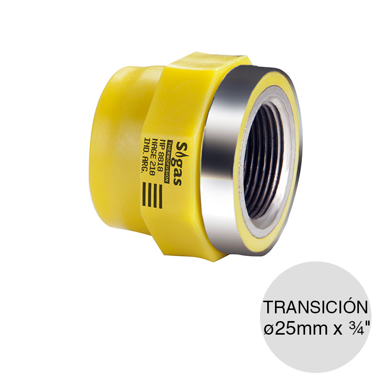 Transicion hembra acero polietileno gas union thermofusion rosca ø 25mm x ø 3/4"