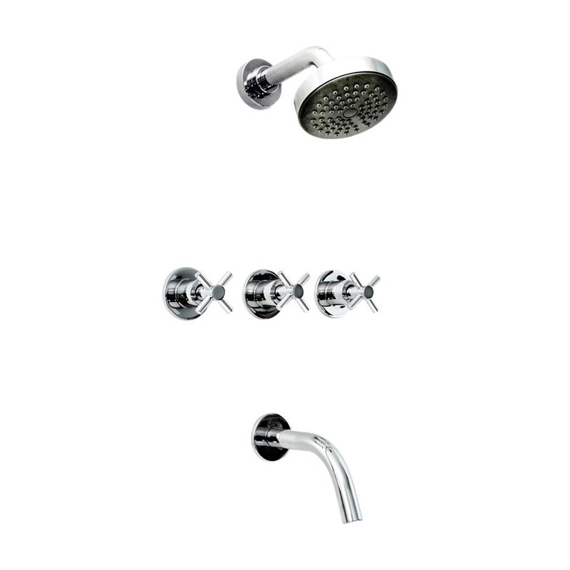 Griferia ducha metalica con transferencia Aymara Cruz cromado brillante