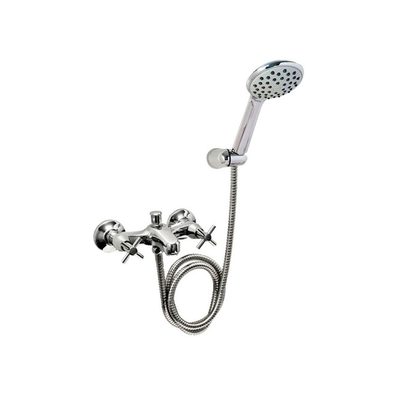 Griferia bañera metalica con transferencia exterior Aymara Cruz cromado brillante