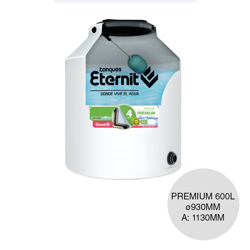 Tanque premium 600L uso domiciliario alta calidad c/valvula flotante ø 930mm x 1.13m